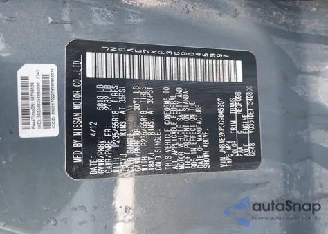 2012 Nissan Quest Sl z USA, uszkodzony, nr VIN JN8AE2KP3C9045997